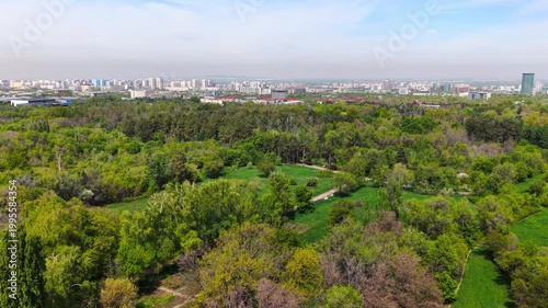 Botanical garden with a view of the city of Almaty. The view from the drone.
