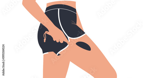 Woman's hand pinching thigh showing cellulite dimples, body positivity, beauty standards, skin texture