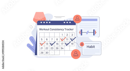 Workout Consistency Tracker Calendar with Checkmarks and Habit Icon
