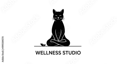 Zen Cat Meditating in Lotus Pose - Wellness Studio Logo