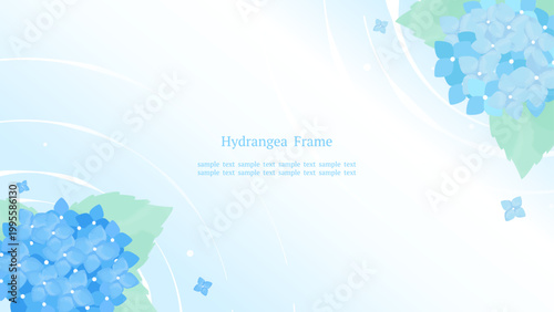 水紋と紫陽花の涼しげな和風水彩フレーム 対角線構図 背景素材 横長16:9
