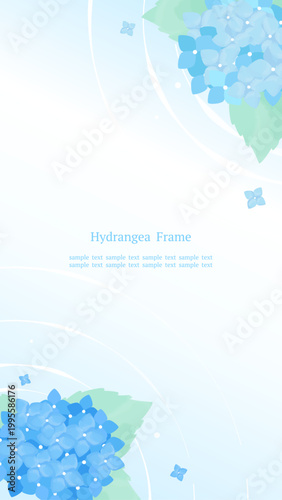 紫陽花と水紋の動きのある和風水彩フレーム 対角配置 背景 縦長16:9構図