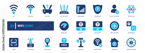WiFi icon set. wireless, internet, signal, connection, network. solid style icon collection.