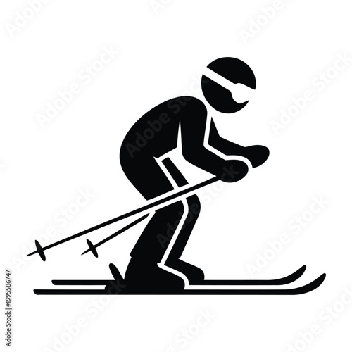 Skier Silhouette Vector – Winter Sports Action Athlete SVG PNG EPS Clipart