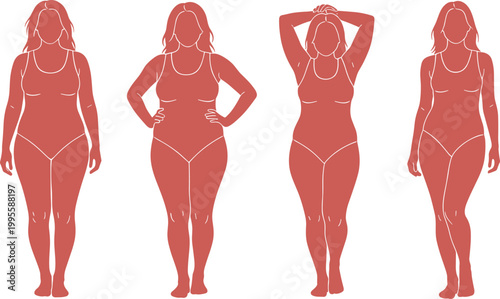 Female Body Shapes Silhouette Collection with Different Poses Woman Figure Fashion and Anatomy Vector Illustration Set