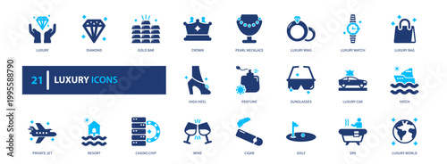 Luxury icon set. premium, elegance, exclusive, quality, lifestyle. solid style icon collection.
