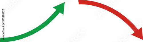 Stock market. The rise and fall of securities. Successful trading. Market trend up green and red down arrows, financial graphs. Business investment growth and loss arrow. Graph going up and down