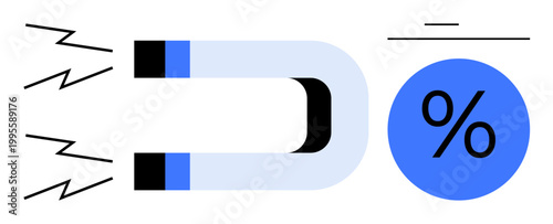 Customer acquisition, marketing tactics, business growth, sales improvement, lead generation, data analytics. A magnet attracting a percentage symbol. Customer acquisition and marketing tactics