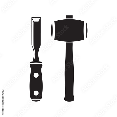 A striking visual of a chisel and mallet both essential tools for woodworking and craftsmanship silhouette high quality