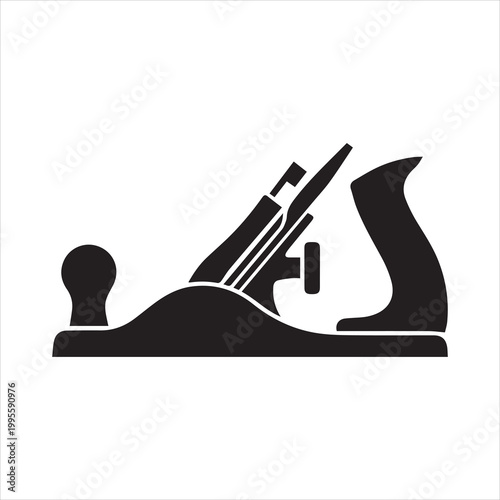 Black silhouette of a wood plane tool on a white background for carpentry and woodworking concepts