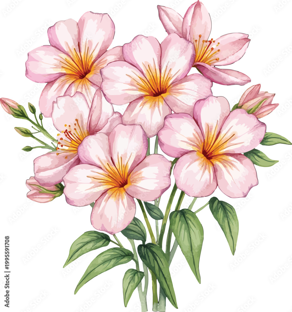 Obraz premium Pink hibiscus bouquet with green stems and leaves
