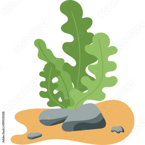 Cartoon Underwater Seaweed Illustration with Rocks and Sand