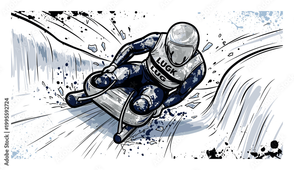 Obraz premium Luge Racer Speeding Down Track