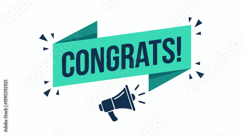 Congrats banner with megaphone, confetti, and celebration message