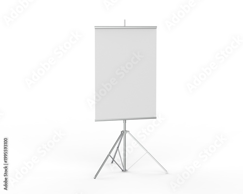 Tripod banner mockup template with adjustable stand on white background.