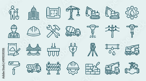 Construction and Engineering Line Icons. Industrial Building and Infrastructure Set