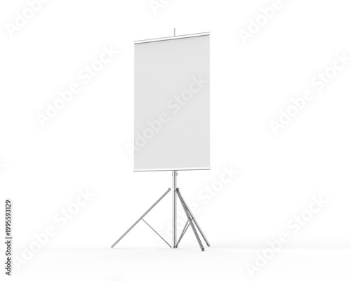 Tripod banner mockup template with adjustable stand on white background.