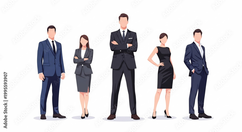 Obraz premium A diverse group of professionals standing confidently in business attire, representing teamwork and corporate success