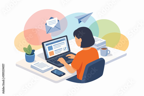 Young woman working on side hustle in modern digital workspace