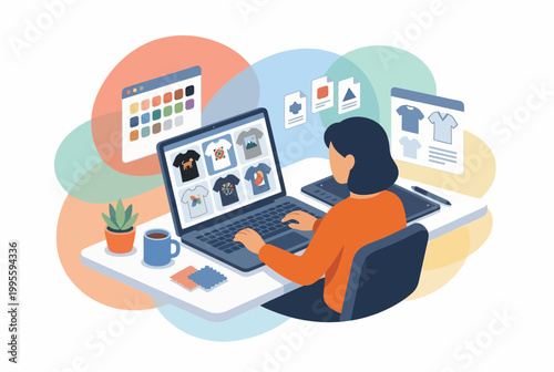 Graphic Designer Working on Print on Demand Side Hustle at Home Office