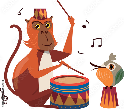 Photography monkey and bird cartoon style