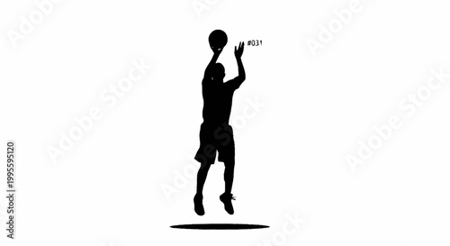 A silhouette of a man playing basketball in mid-air