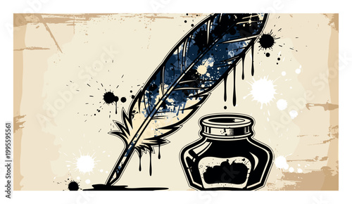 Feather Pen and Inkwell Art