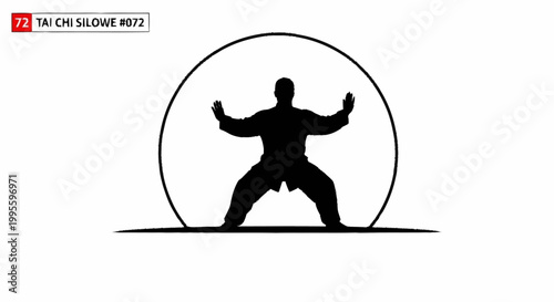 UntitledA person performs a graceful Tai Chi movement within a circular emblem.