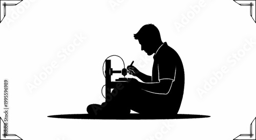 A focused craftsman precisely working on an intricate small machine.