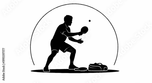 A man plays pickleball in a black and white illustration