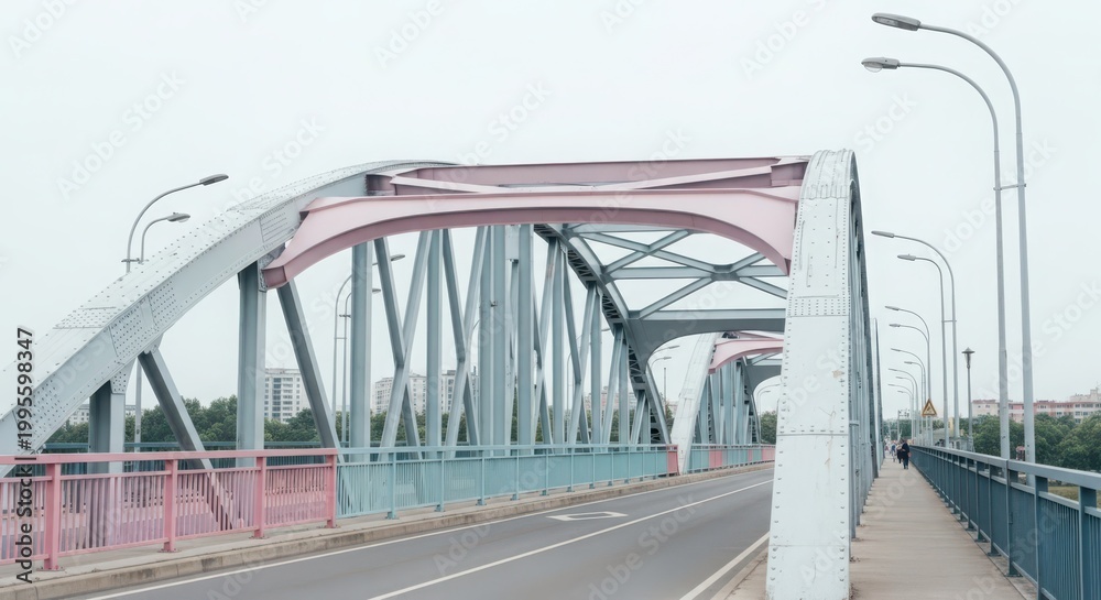 Fototapeta premium Impressive Steel Bridge Structure with Pastel Accents Supporting City Traffic