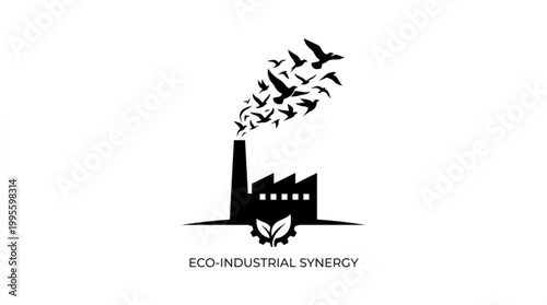 Industrial chimney releasing birds instead of smoke, symbolizing eco-friendly production.