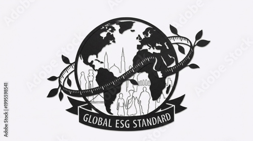Symbol of global sustainability and environmental, social, and governance standards with diverse people.