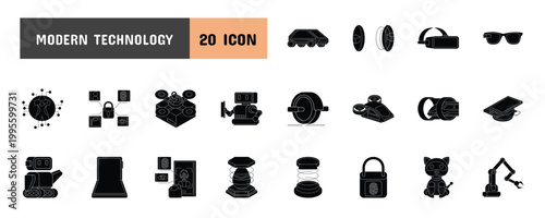 20 Modern Technology Glyph Icon Illustration Set