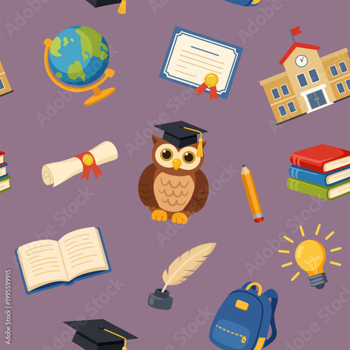 School and education supplies seamless background pattern