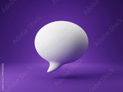 3D white speech bubble on a purple background