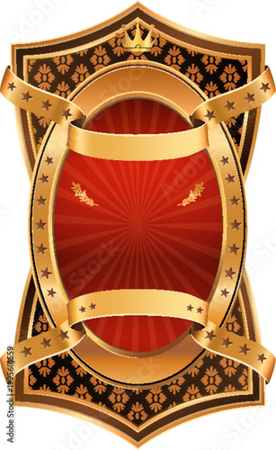 Red jewlry golden shield label