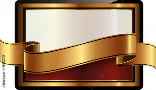 Golden label with ribbon