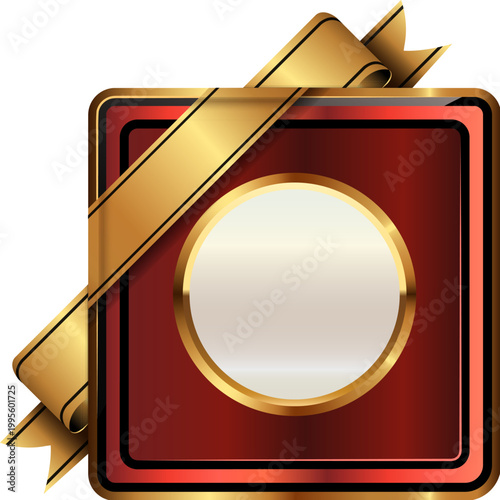 Red label with ribbon