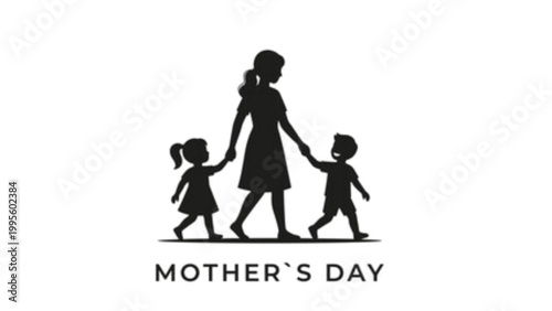 Mother walking with two children