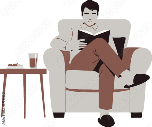 Finding tranquility man enjoying rest and relaxation with a book and coffee