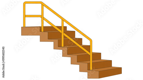 Wooden staircase with yellow handrail
