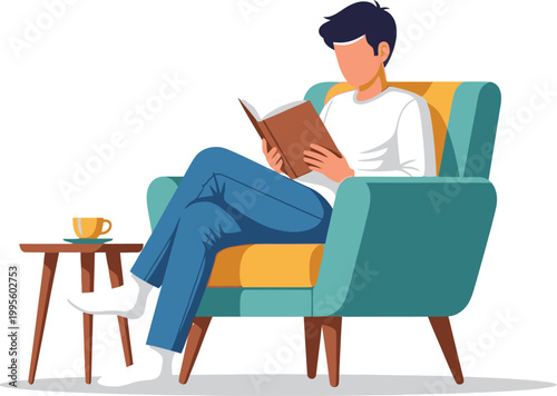 Finding rest and relaxation a man enjoying a book in a comfortable chair