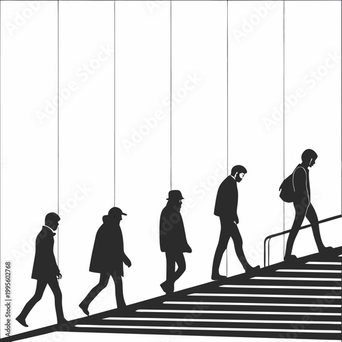 Human evolution progression up stairs vector illustration with faceless silhouettes