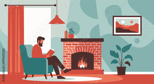 Cozy home rest man relaxing by the fireplace for ultimate relaxation and rest