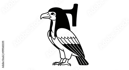 Ancient Egyptian deity Thoth bird hieroglyph illustration, isolated on white background