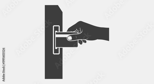 A simple flat vector icon of a hand inserting a card into a payment or ATM machine.