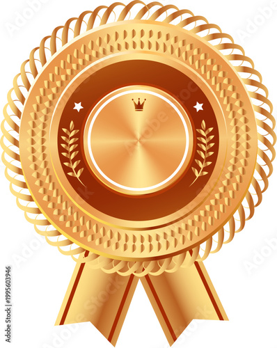 Golden badge with ribbon