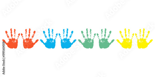 Rainbow hand print isolated on white background. Children's handprint color. Creative hand painted print. Happy childhood design