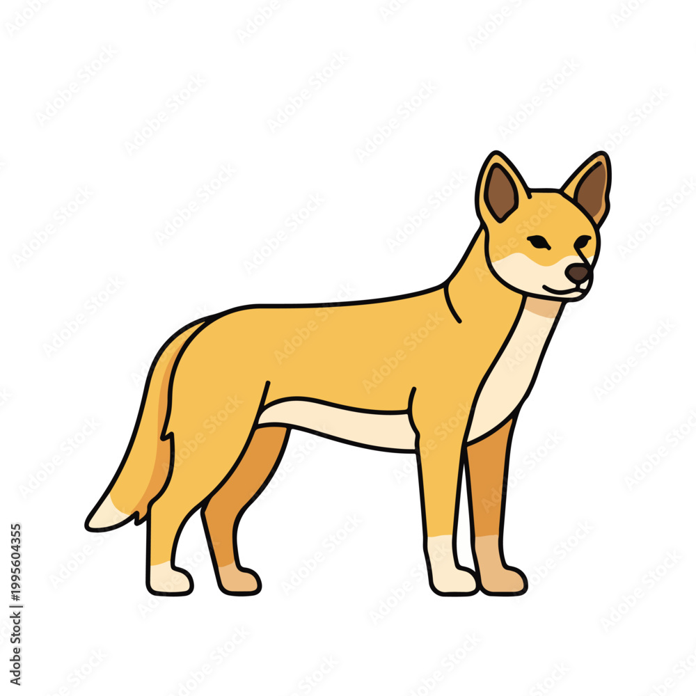 Obraz premium Cartoon dog with yellow and white fur standing on white background